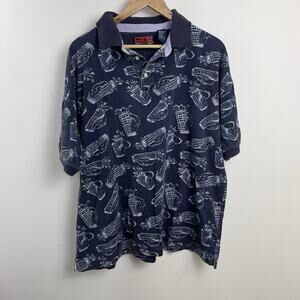 Vintage Pivot Rules Men;s XLarge Polo Shirt Golf Bag Club Print Soft Cotton
